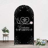 Lofaris Black Silver Glitter RN Graduation Party Arch Backdrop